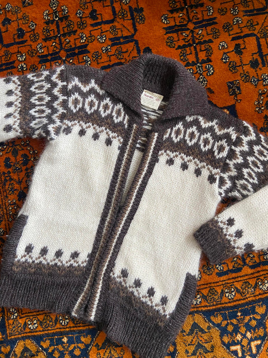 Vintage 1980s Cream Brown Nordic Cardigan