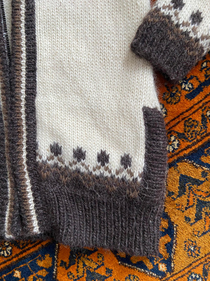 Vintage 1980s Cream Brown Nordic Cardigan
