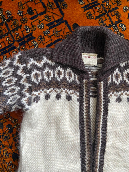 Vintage 1980s Cream Brown Nordic Cardigan