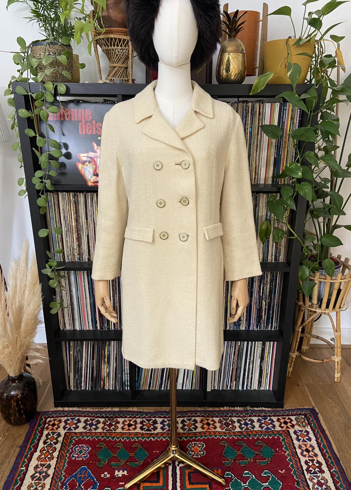 Vintage 1960s Cream Double Breasted Coat