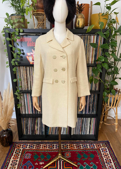 Vintage 1960s Cream Double Breasted Coat