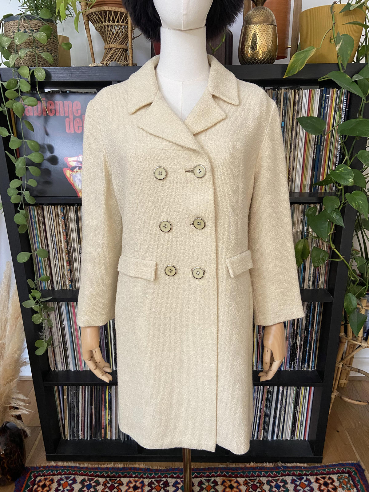Vintage 1960s Cream Double Breasted Coat