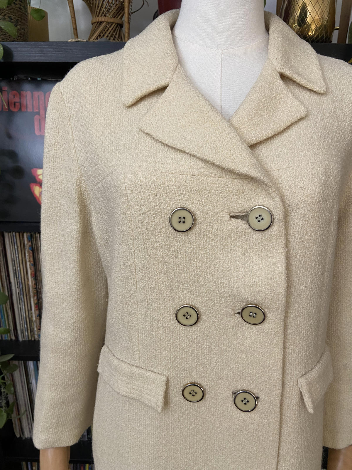 Vintage 1960s Cream Double Breasted Coat