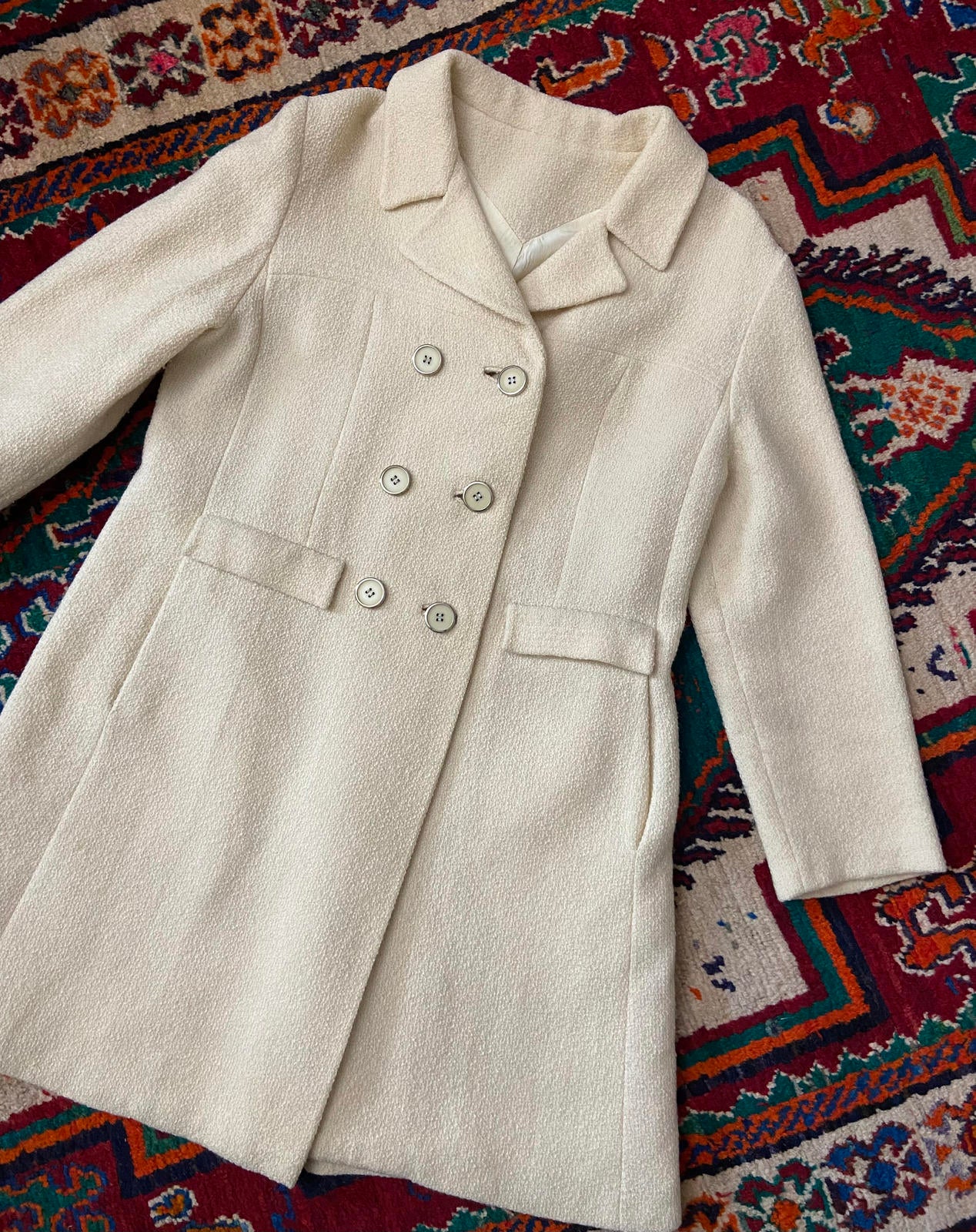 Vintage 1960s Cream Double Breasted Coat