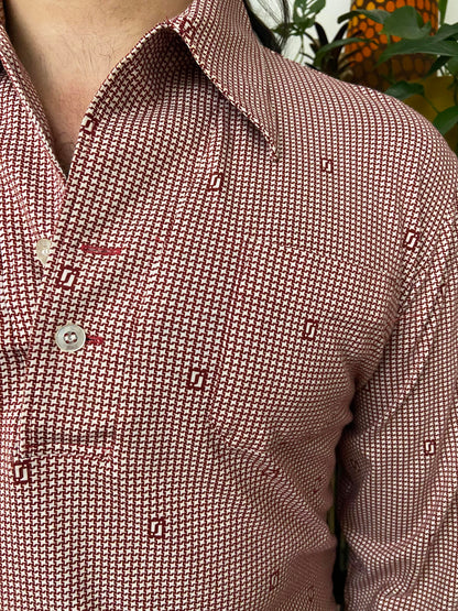 Vintage 1970s Japanese Burgundy Pattern Jersey Top