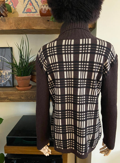 Vintage Italian Brown Check Turtleneck Jumper