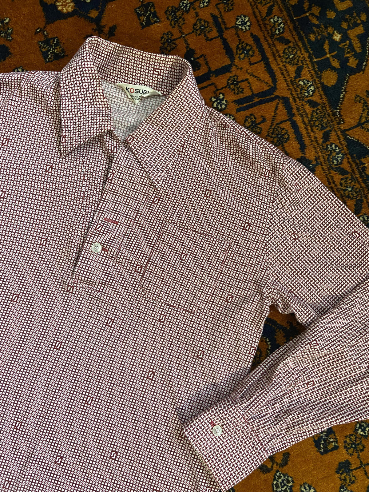 Vintage 1970s Japanese Burgundy Pattern Jersey Top