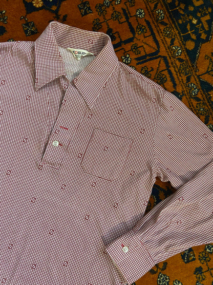 Vintage 1970s Japanese Burgundy Pattern Jersey Top