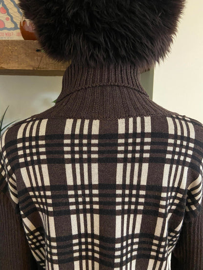 Vintage Italian Brown Check Turtleneck Jumper