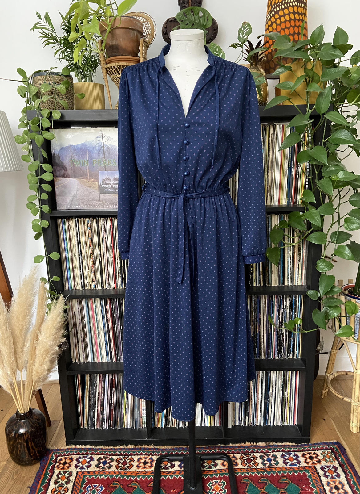 Vintage 1980s Navy Shirt Dress