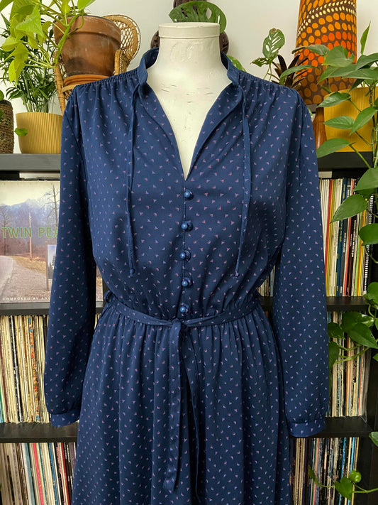 Vintage 1980s Navy Shirt Dress