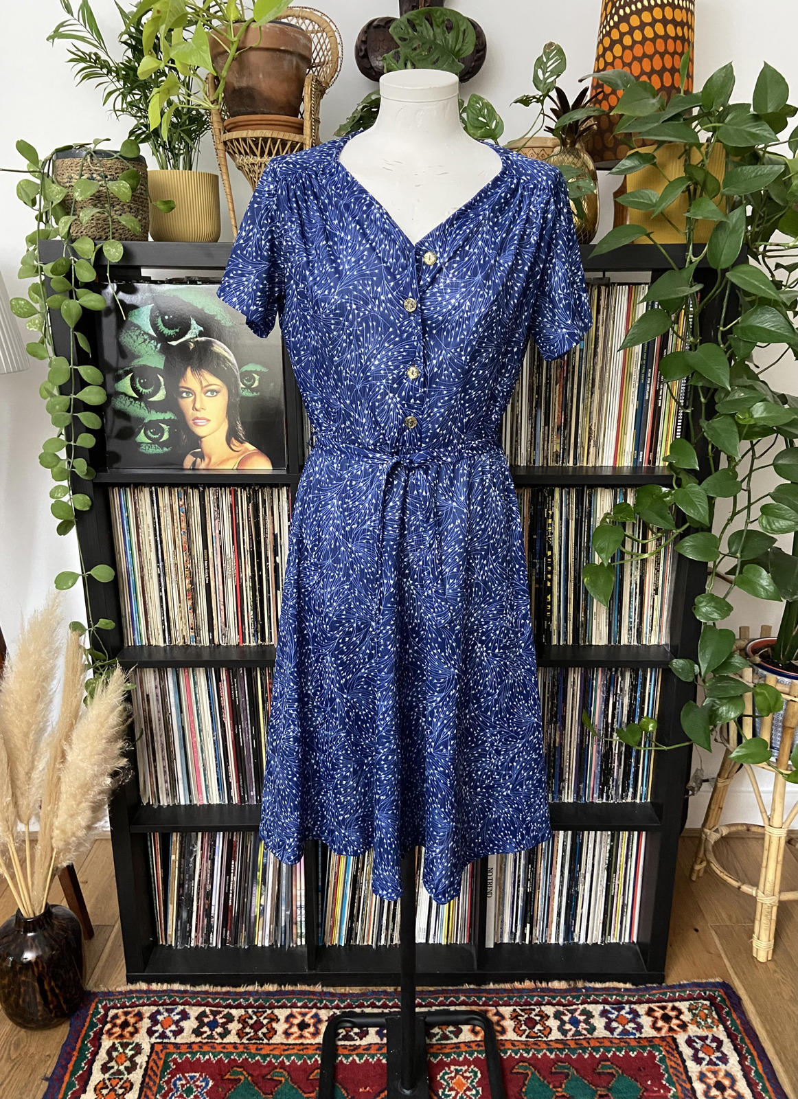 Vintage 1970s Blue Print Dress