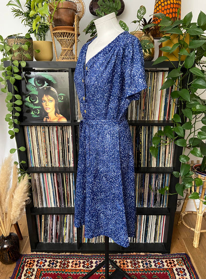 Vintage 1970s Blue Print Dress