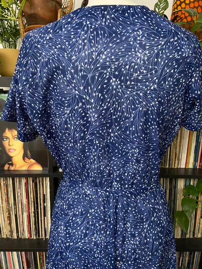 Vintage 1970s Blue Print Dress