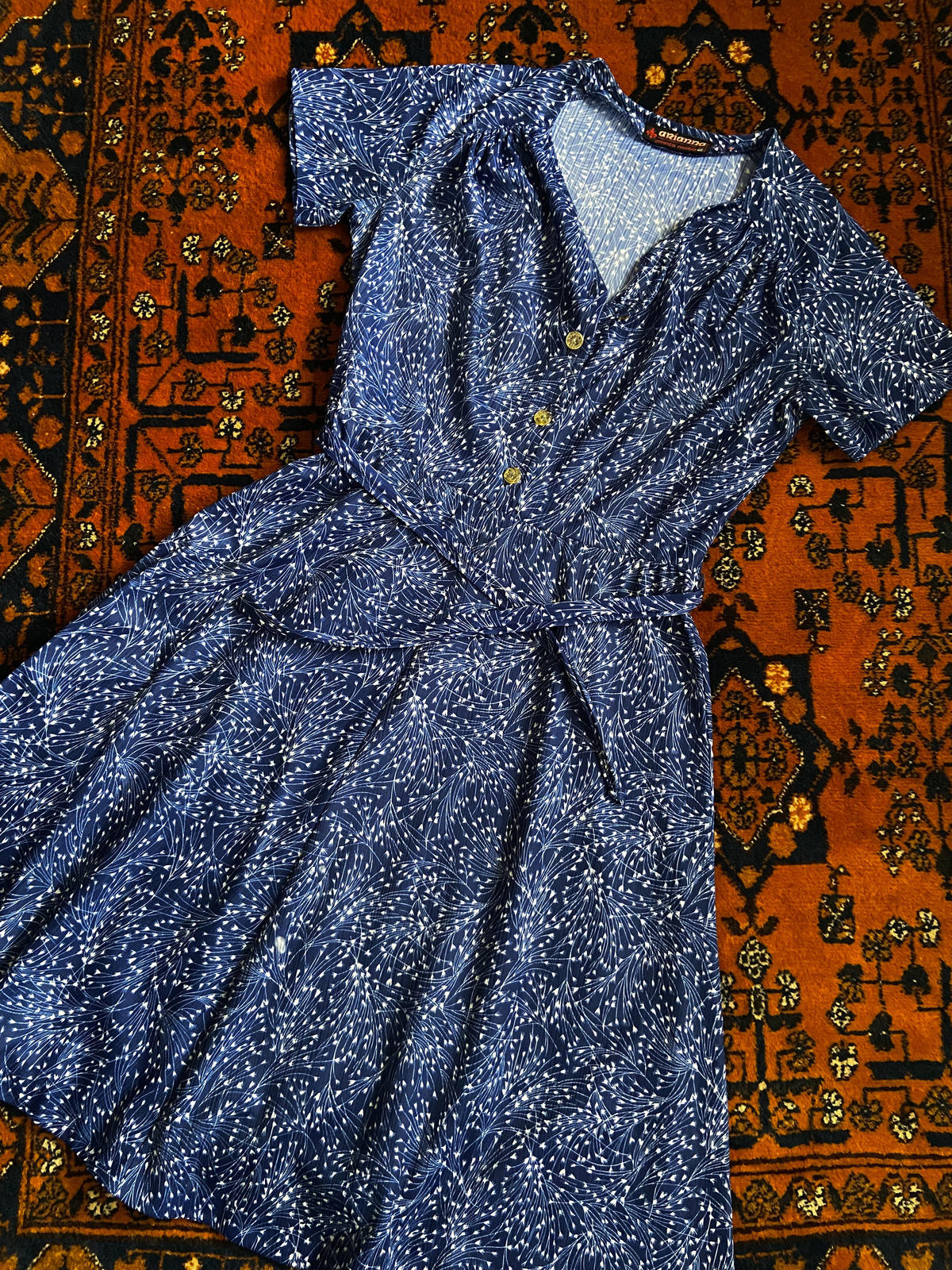 Vintage 1970s Blue Print Dress