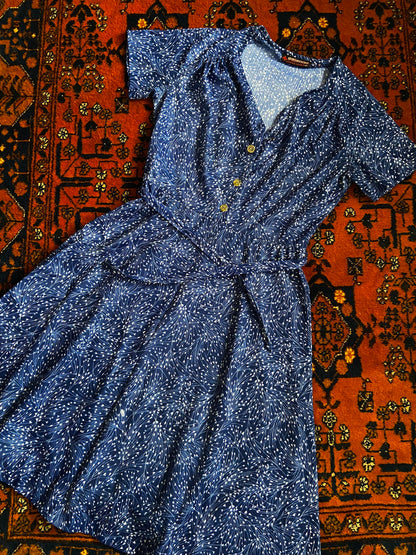 Vintage 1970s Blue Print Dress