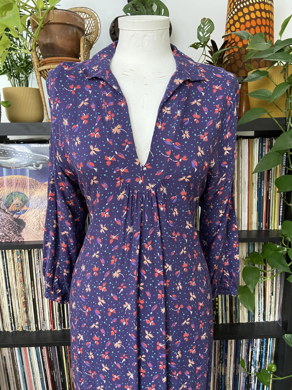 Vintage Purple Print Maxi Dress