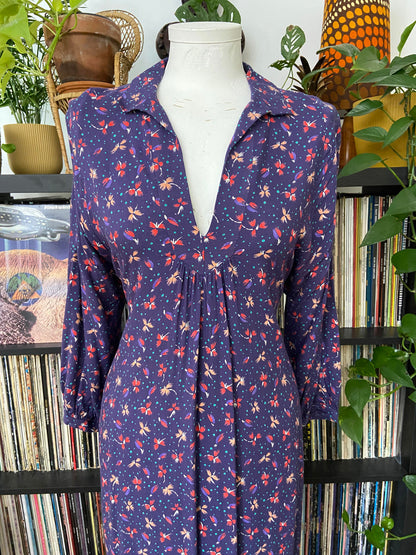 Vintage Purple Print Maxi Dress