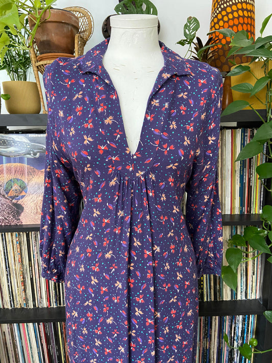 Vintage Purple Print Maxi Dress