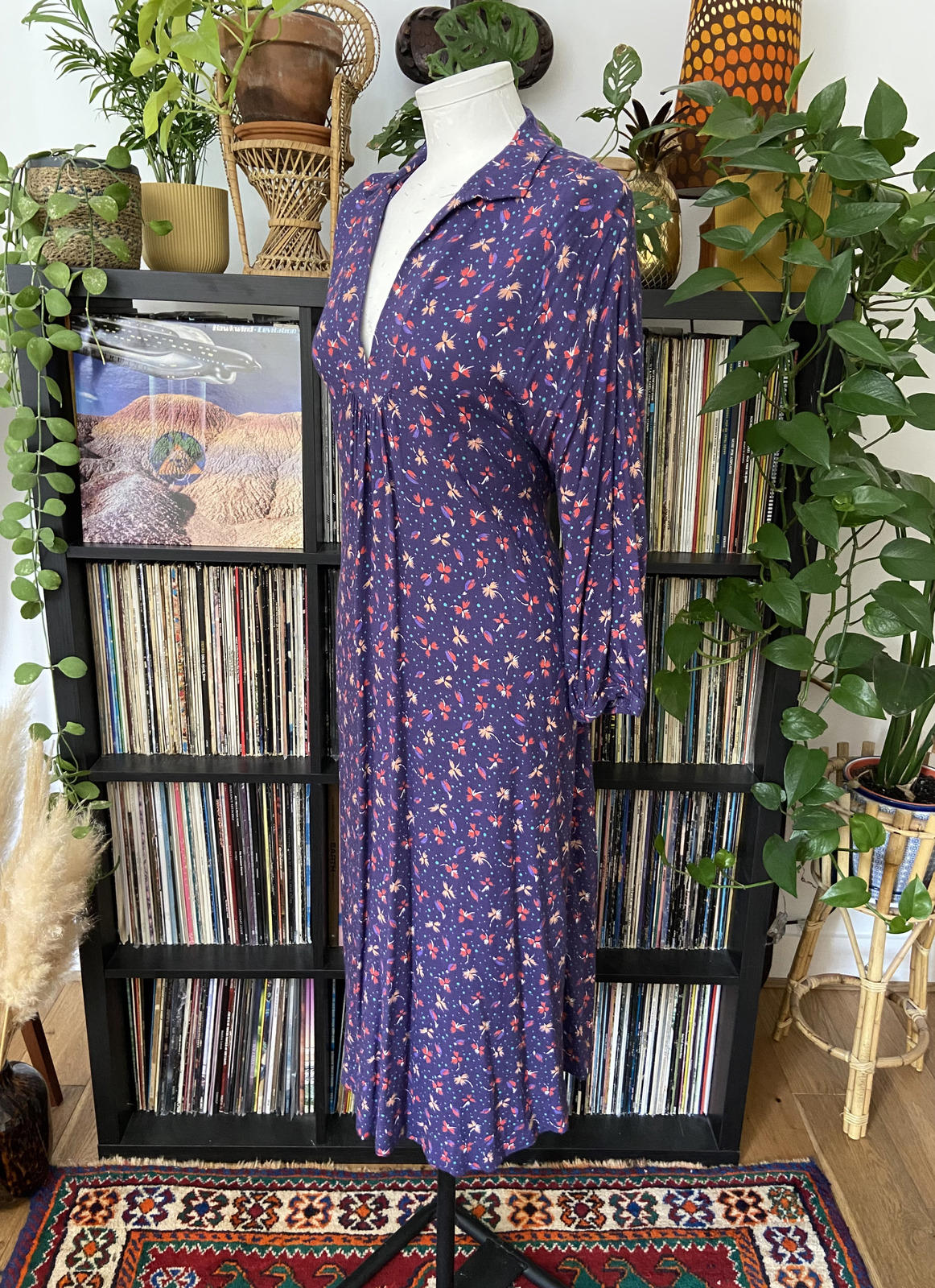 Vintage Purple Print Maxi Dress