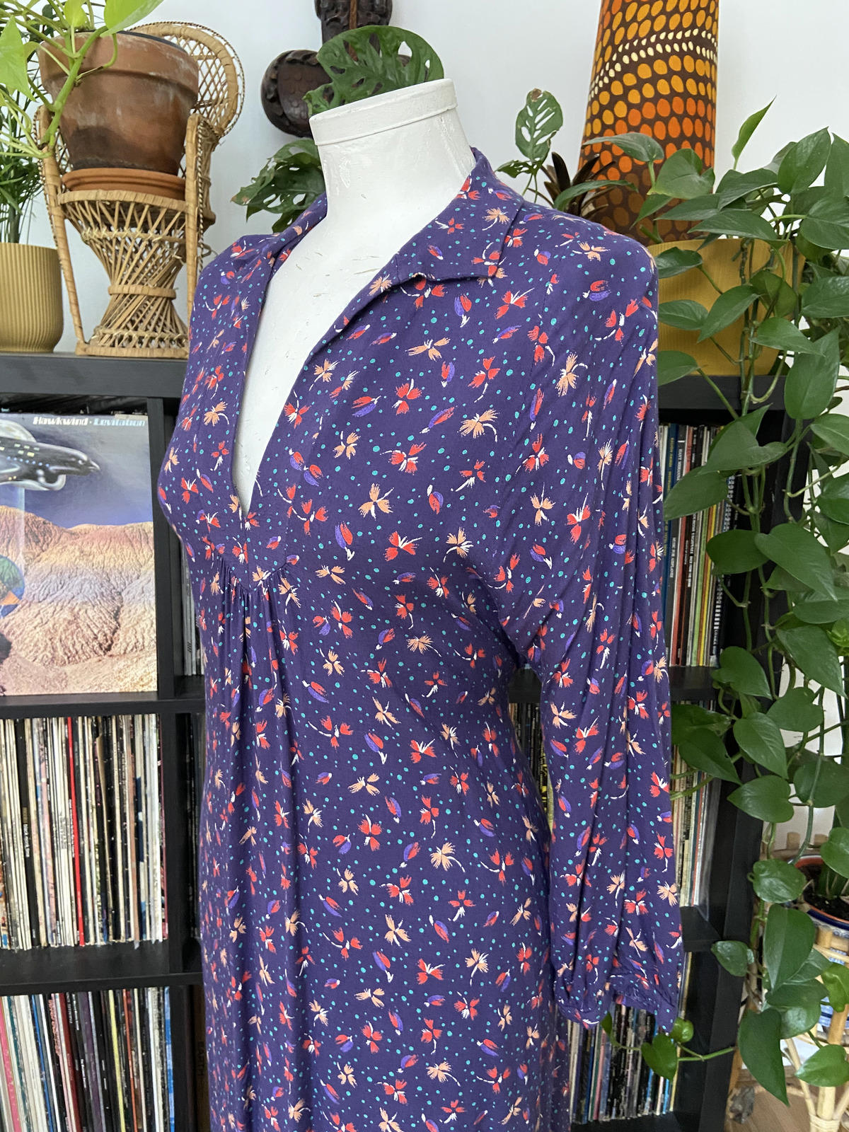Vintage Purple Print Maxi Dress