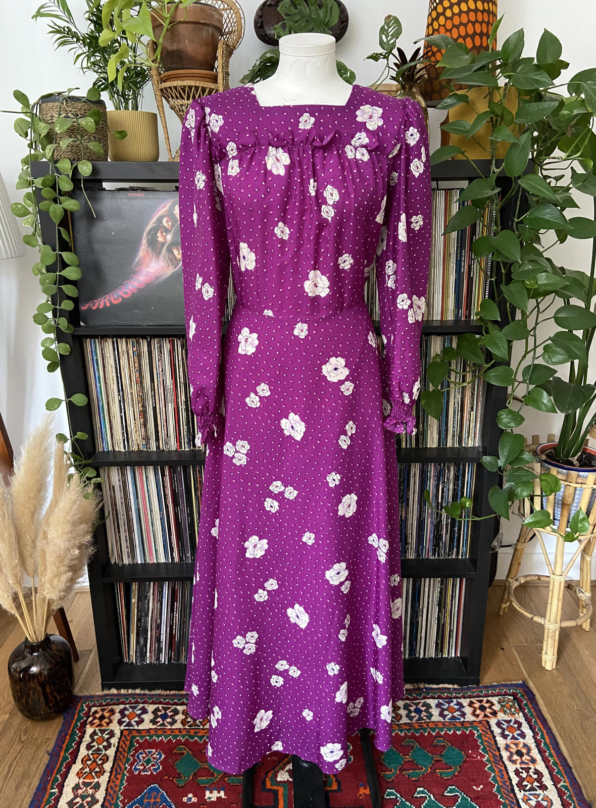 Vintage 1970s Purple Floral Maxi Dress