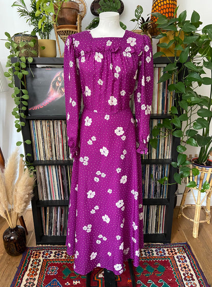 Vintage 1970s Purple Floral Maxi Dress