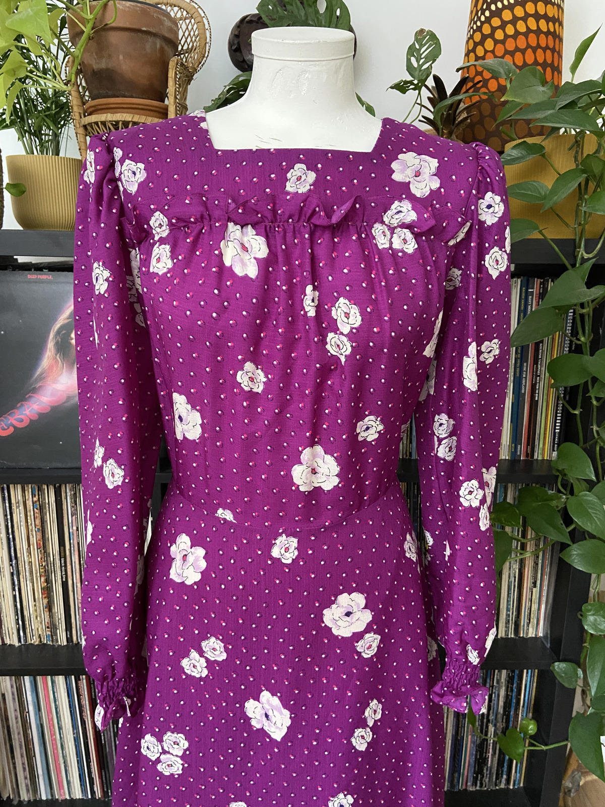 Vintage 1970s Purple Floral Maxi Dress