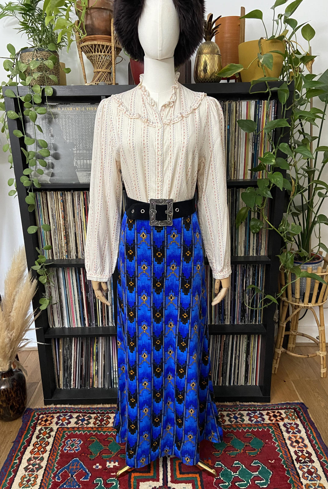 Vintage Japanese Blue Print Maxi Skirt