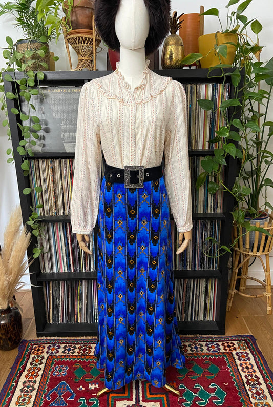 Vintage Japanese Blue Print Maxi Skirt