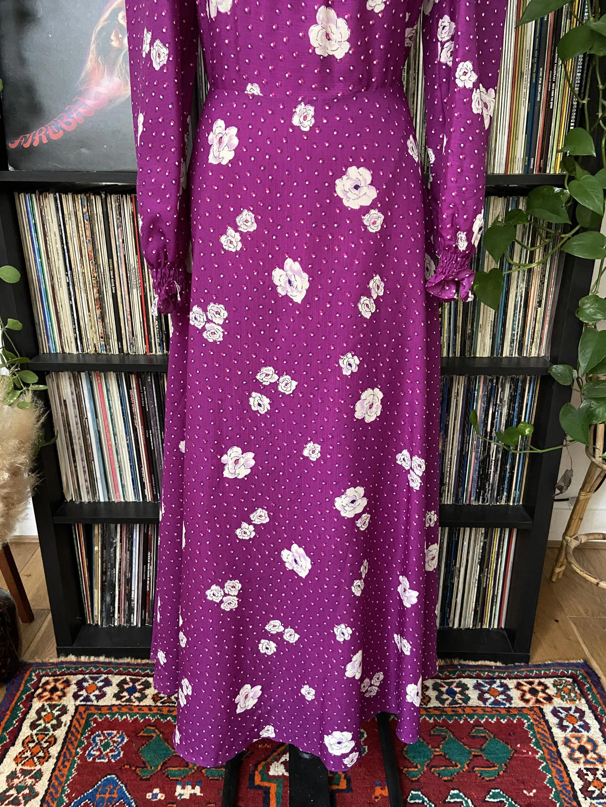 Vintage 1970s Purple Floral Maxi Dress