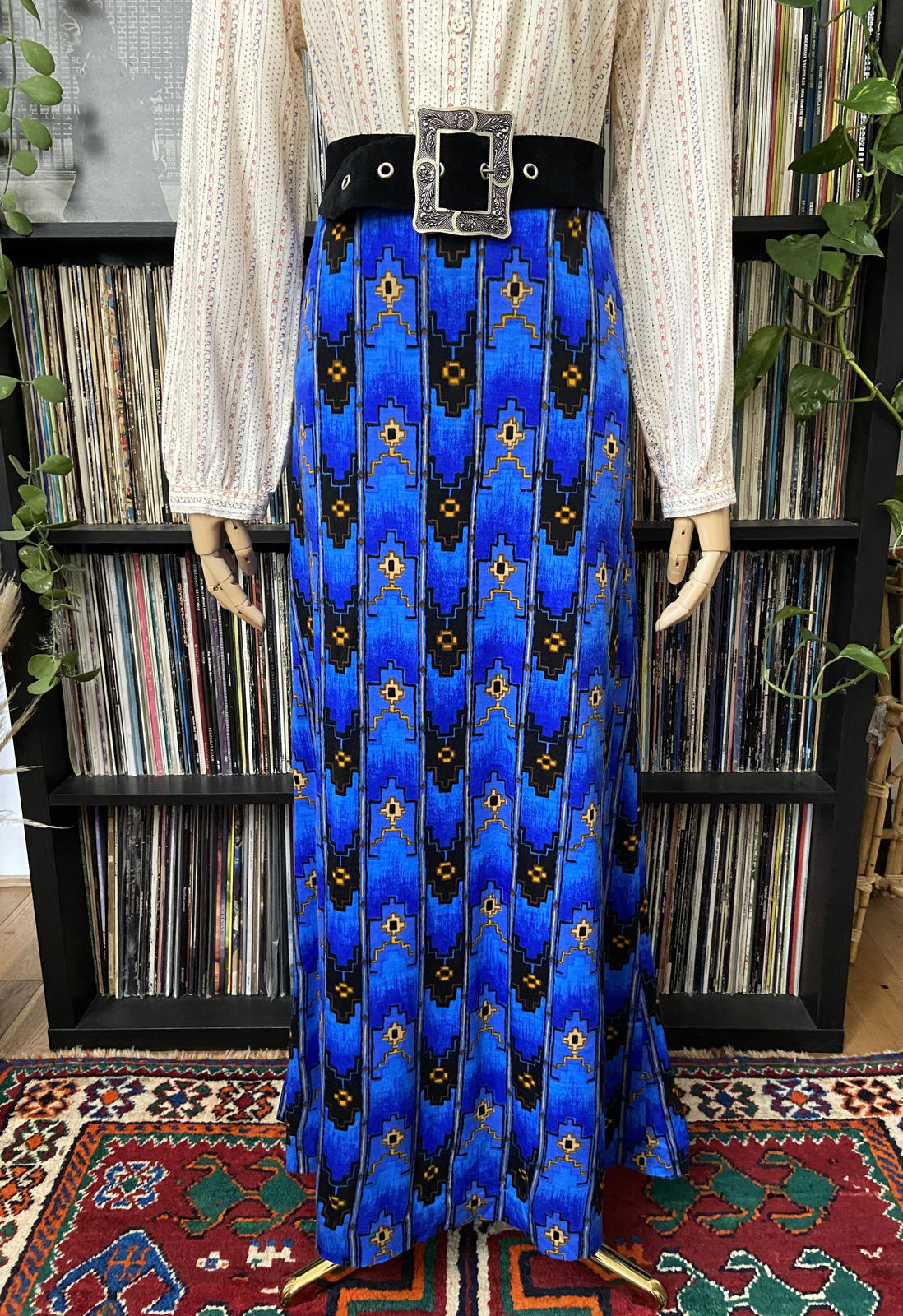 Vintage Japanese Blue Print Maxi Skirt
