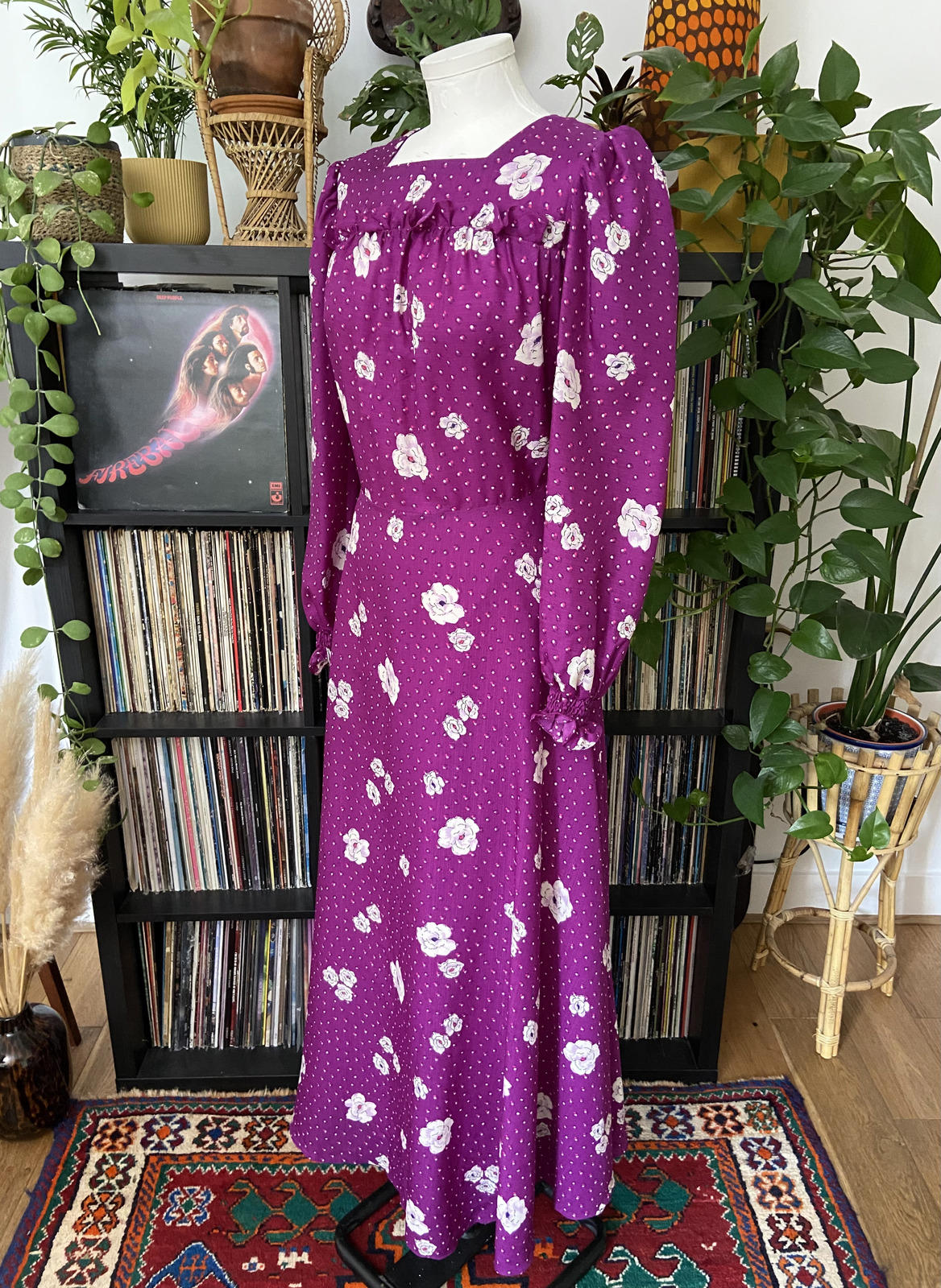 Vintage 1970s Purple Floral Maxi Dress
