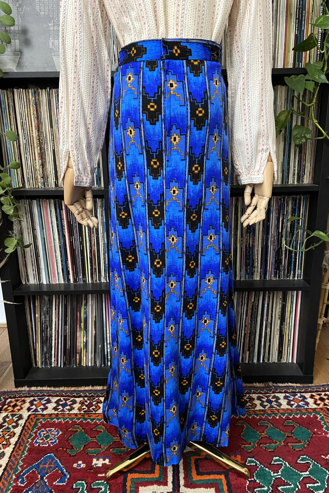 Vintage Japanese Blue Print Maxi Skirt