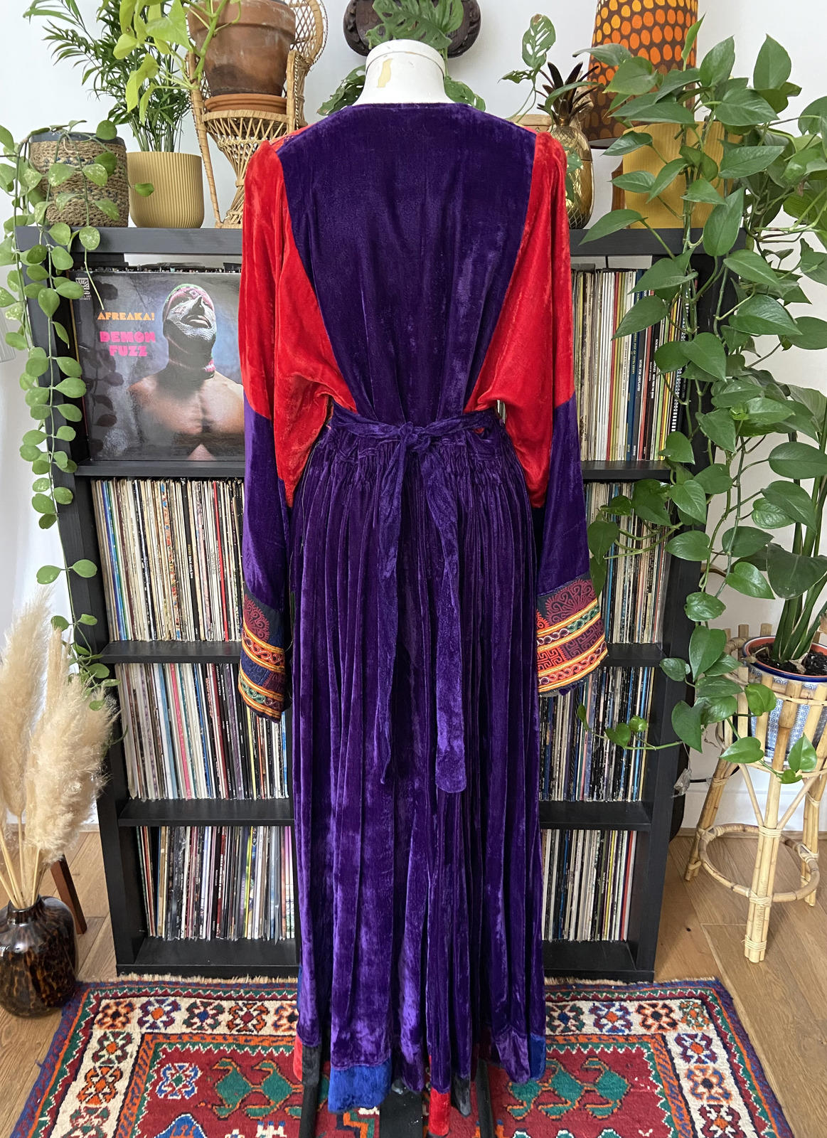Vintage 1970s Velvet Patchwork Afghan Maxi Dress