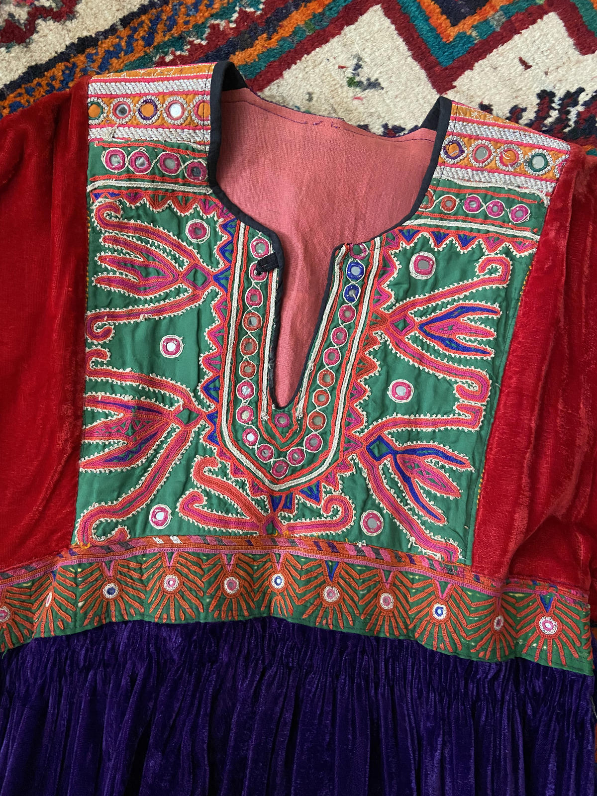 Vintage 1970s Velvet Patchwork Afghan Maxi Dress