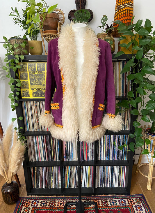 Vintage 1970s Purple Embroidered Penny Lane Afghan Jacket