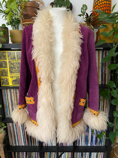 Vintage 1970s Purple Embroidered Penny Lane Afghan Jacket