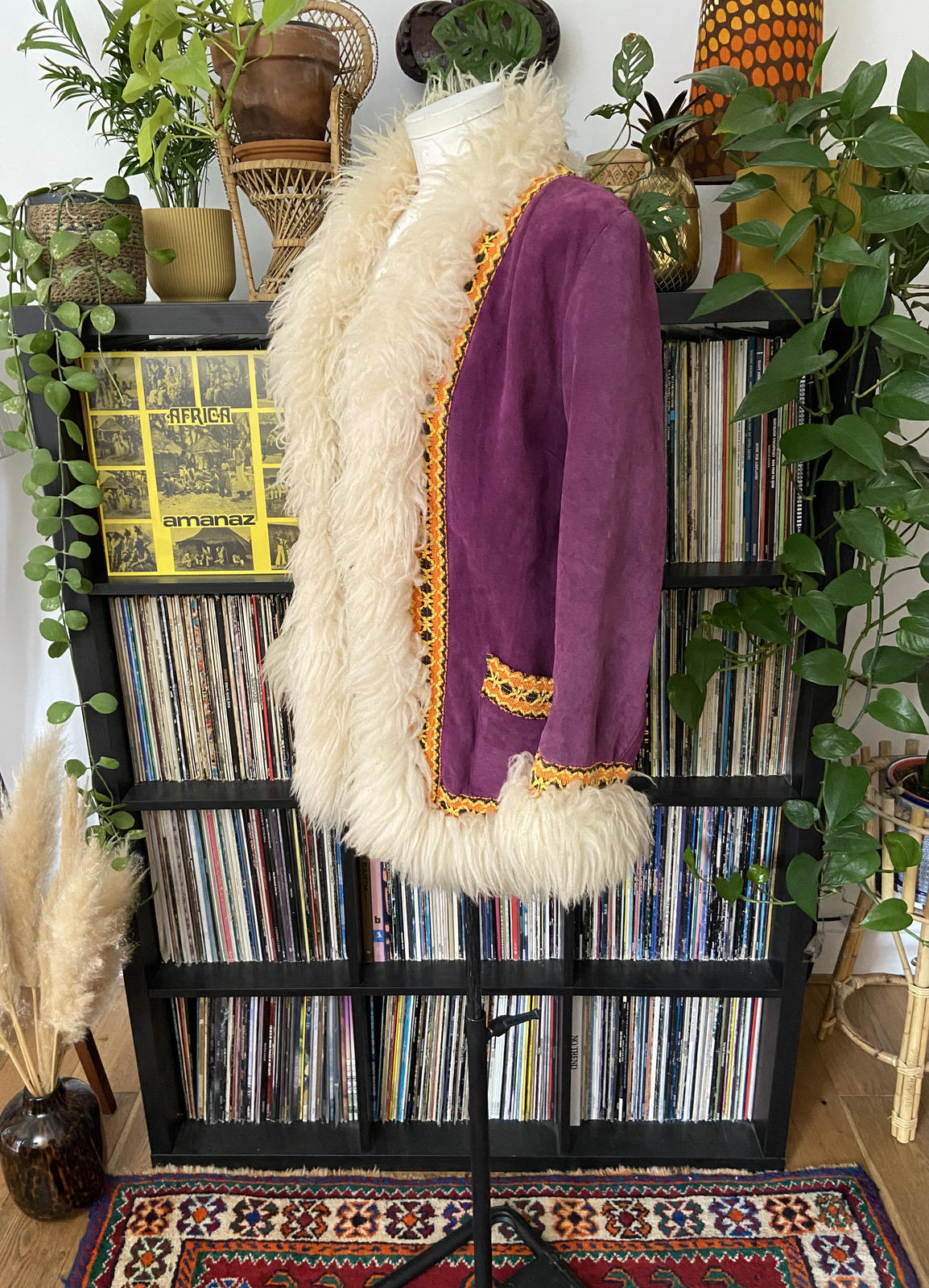 Vintage 1970s Purple Embroidered Penny Lane Afghan Jacket