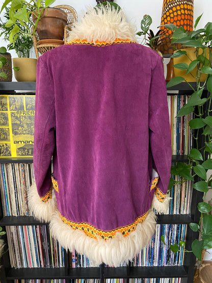 Vintage 1970s Purple Embroidered Penny Lane Afghan Jacket