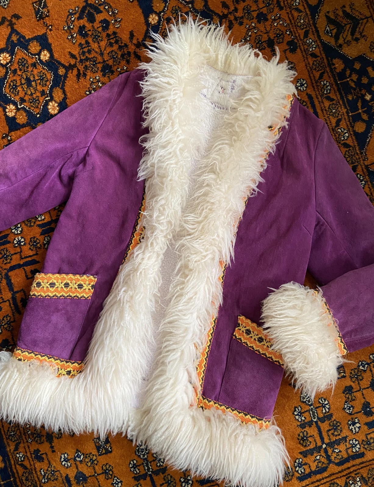 Vintage 1970s Purple Embroidered Penny Lane Afghan Jacket