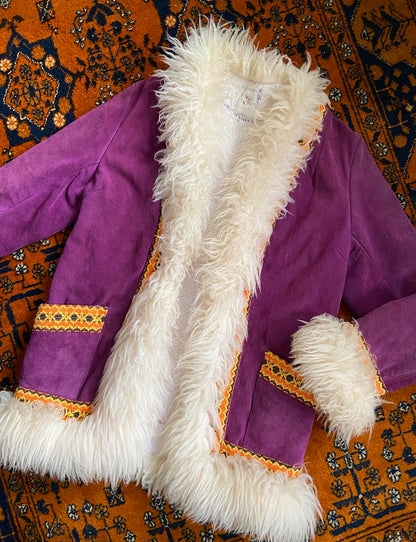 Vintage 1970s Purple Embroidered Penny Lane Afghan Jacket