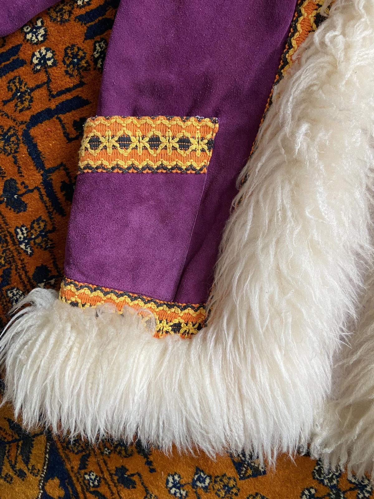 Vintage 1970s Purple Embroidered Penny Lane Afghan Jacket