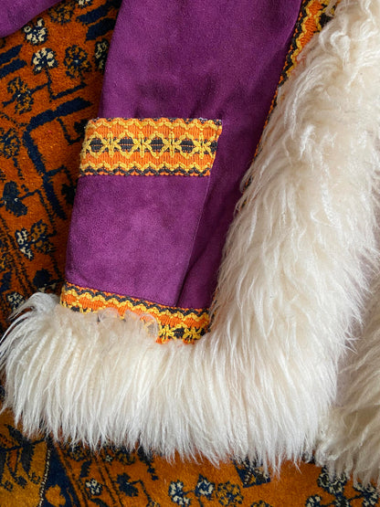 Vintage 1970s Purple Embroidered Penny Lane Afghan Jacket
