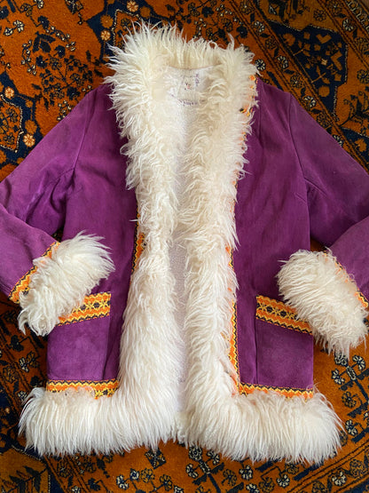 Vintage 1970s Purple Embroidered Penny Lane Afghan Jacket