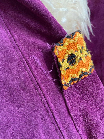 Vintage 1970s Purple Embroidered Penny Lane Afghan Jacket