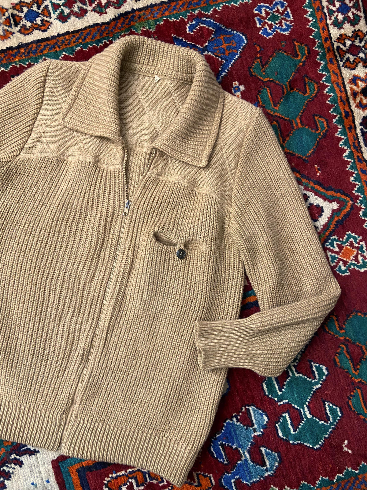 Vintage 1970s Beige Italian Chunky Knit Cardigan