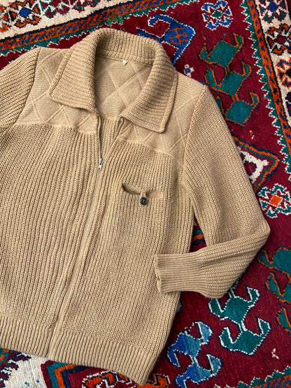 Vintage 1970s Beige Italian Chunky Knit Cardigan