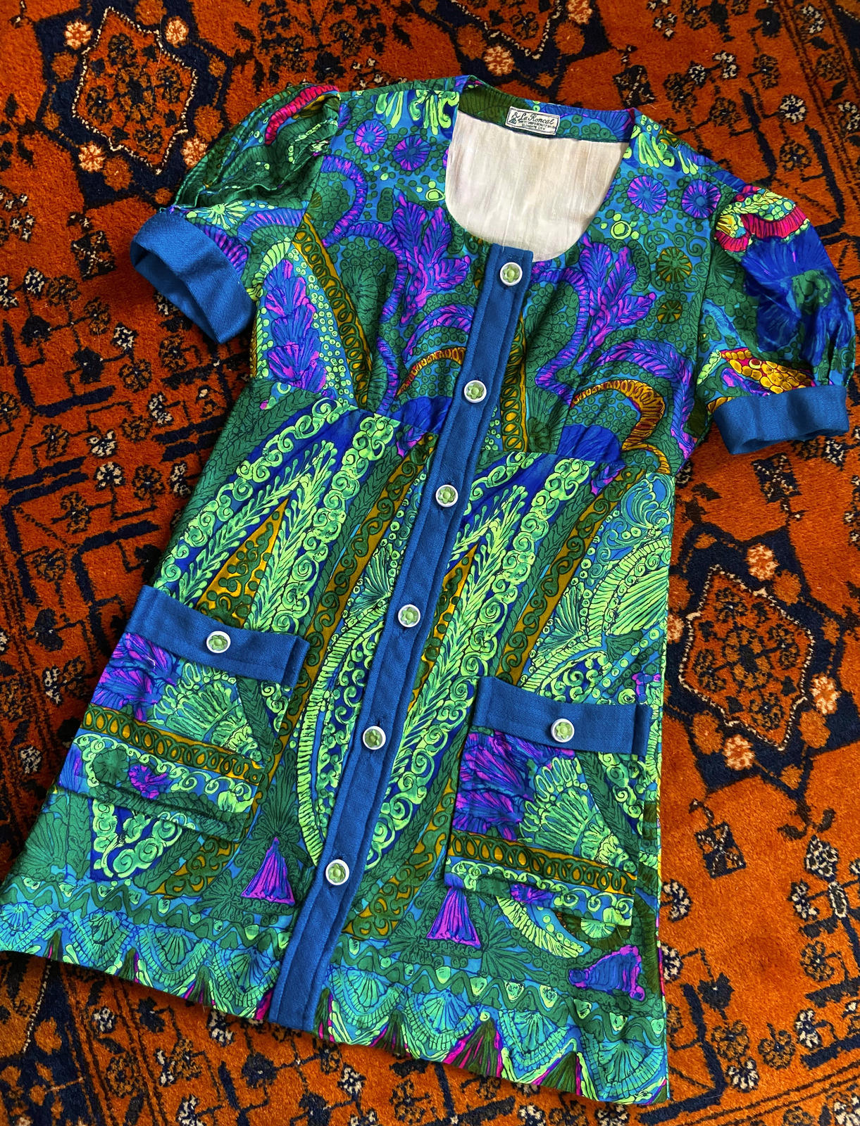 Vintage 1960s Green Psychedelic Mini Dress Tunic