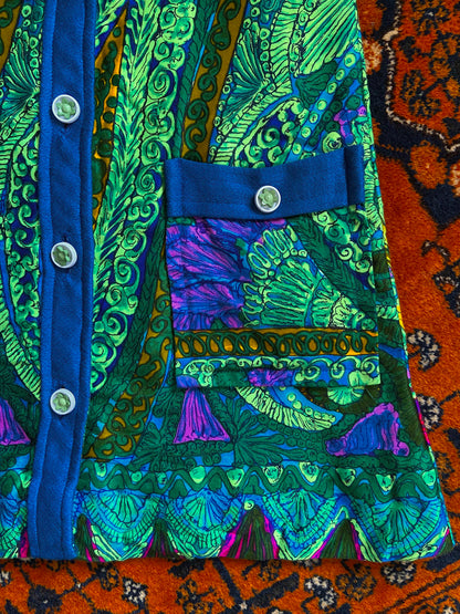 Vintage 1960s Green Psychedelic Mini Dress Tunic